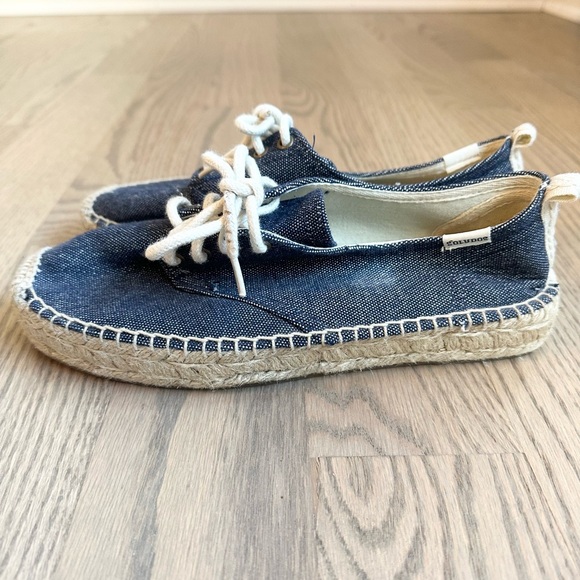 Soludos Lace Up Platform Espadrille Shoe in Denim - Picture 5 of 7